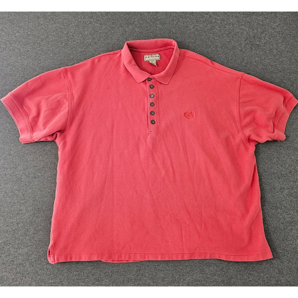 Vintage Arizona Jean Co Mens 2XL Big Pique Polo Shirt Coral Red Cotton 6-Button
